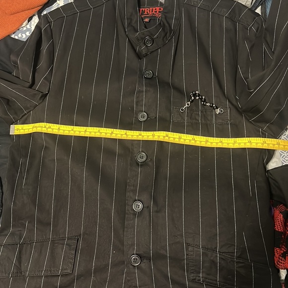 Tripp NYC Mens Black Pinstripe Button Blazer Jacket Y2K Goth Punk Daangoodman - Picture 6 of 8